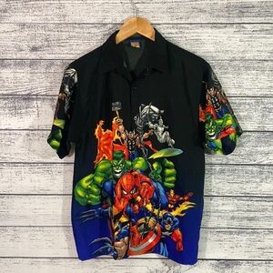 Vintage 2002 Marvel Comics Superhero Button Down Short Sleeve Shirt